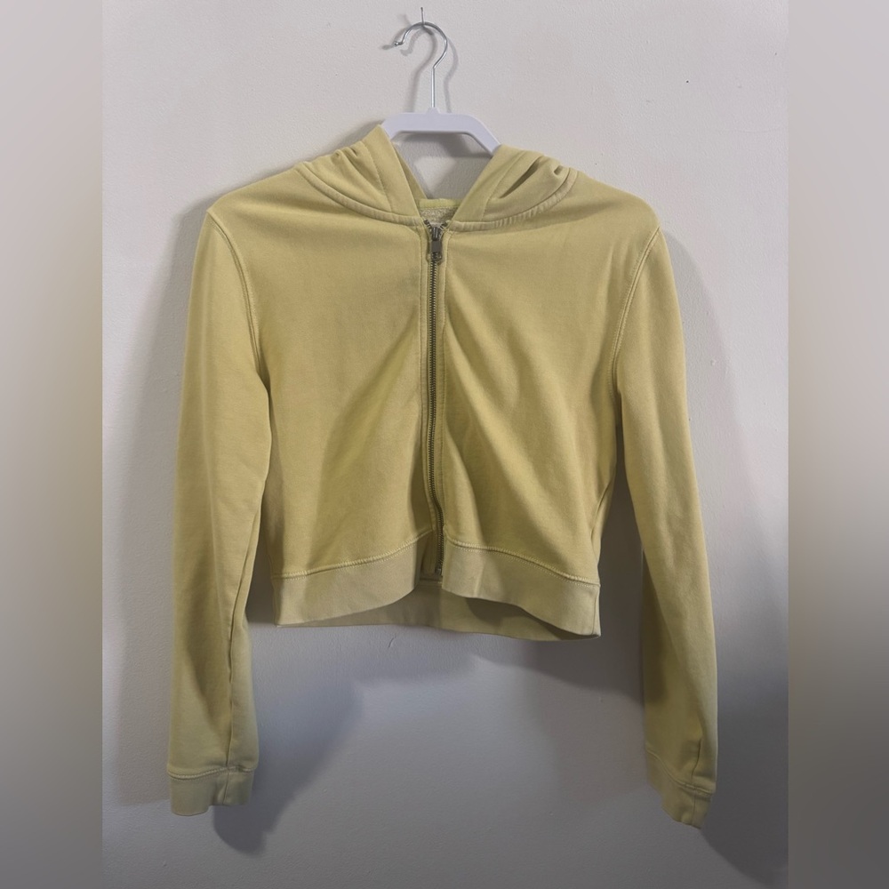 American Eagle Yellow Cropped Zip-Up Hoodie